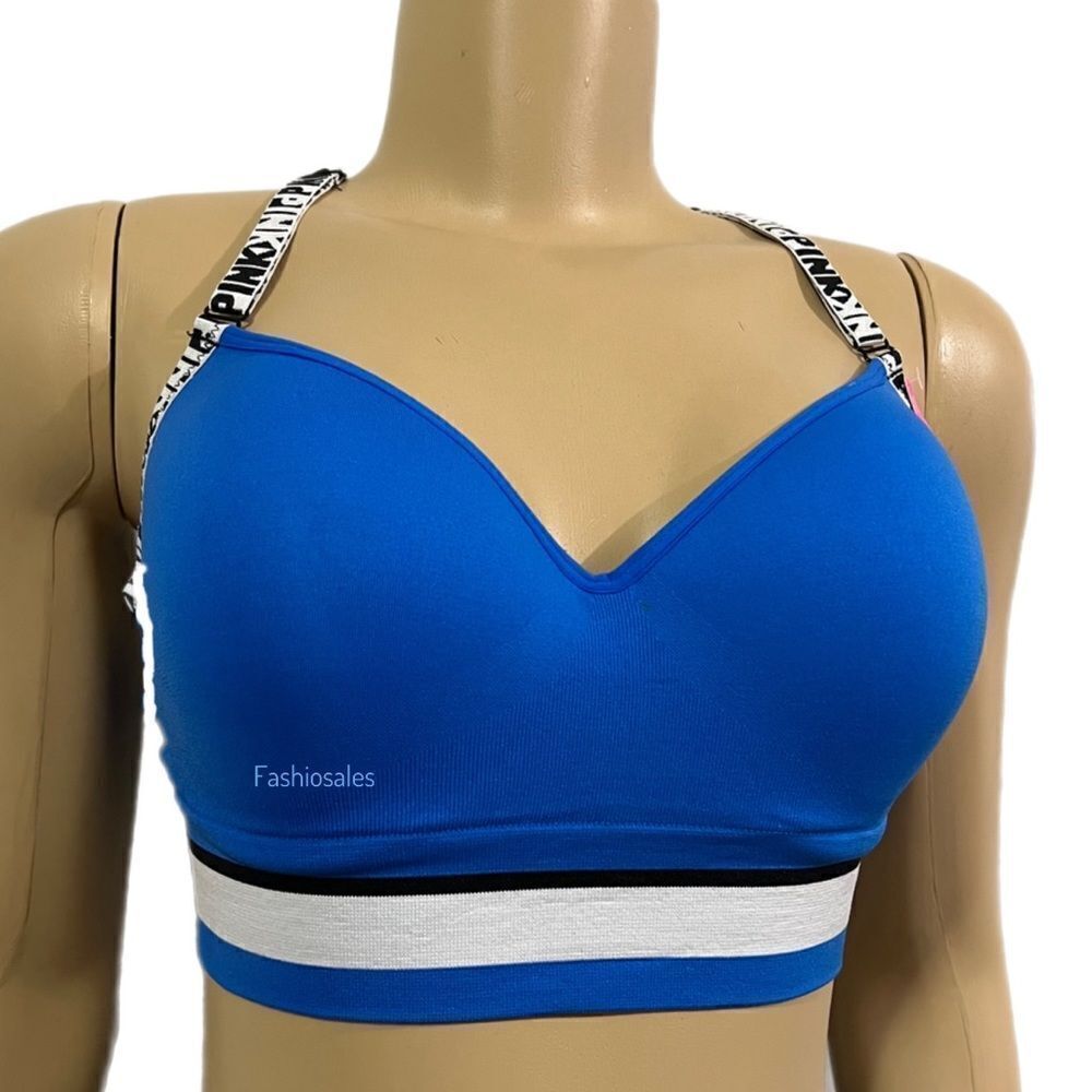 Victorias Secret Pink Sport Push Up Padded Gym Yoga Bralette Bra Blue Large